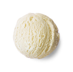 Scoop of yummy ice cream isolated on white, top view