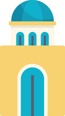 Illustration featuring a traditional greek building with a blue dome and doorway representing the local architecture style