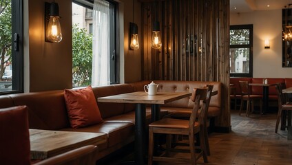 Cozy Restaurant Seating Area Showcasing a Beautiful Wooden Framework