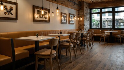 Cozy Restaurant Seating Area Showcasing a Beautiful Wooden Framework