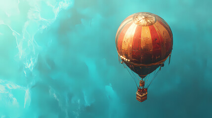 Obraz premium Hot air balloon on blue background. generative ai technology. Floating Airship. Illustration