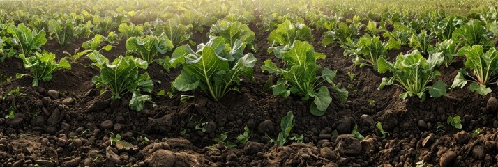 Sugar Beet Field, Turnips Crop, Rutabagas, Young Beets Leaves, Sugar Beet Agriculture Landscape