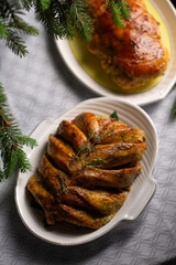 Baked chicken fillet on the bone, an alternative to holiday turkey for the holidays
