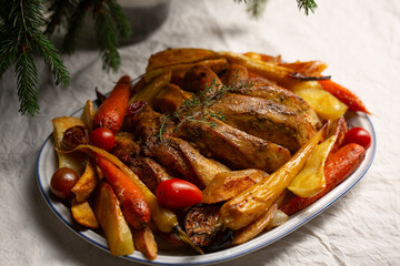 Baked chicken fillet on the bone, an alternative to holiday turkey for the holidays