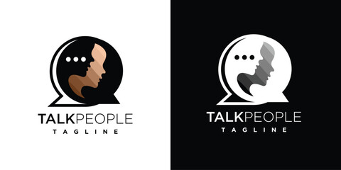 Chat bubble family people logo design template. People and chat bubble logo icon.