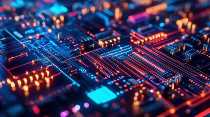 Obraz premium Abstract Technology Background Illustrating Networking Connections and Circuit Board Design. Generative AI