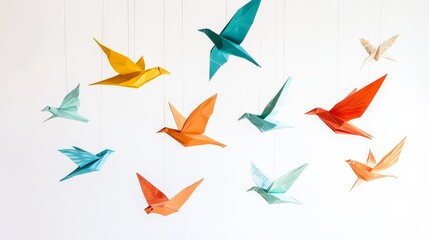 Colorful Origami Birds Hanging Decoration