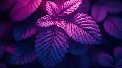 Close-up of vibrant purple leaves in a dark background.