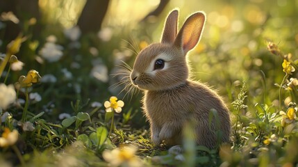Fototapeta premium Rabbit in Sunlit Grass