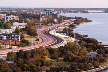 Light trails on a busy road in the evening during rush hour