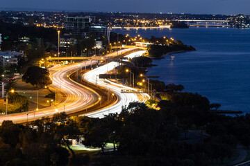 Light trails on a busy road at night in rush hour