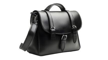 Fototapeta premium Casual black leather women's bag, isolated cutout object with shadow on white background