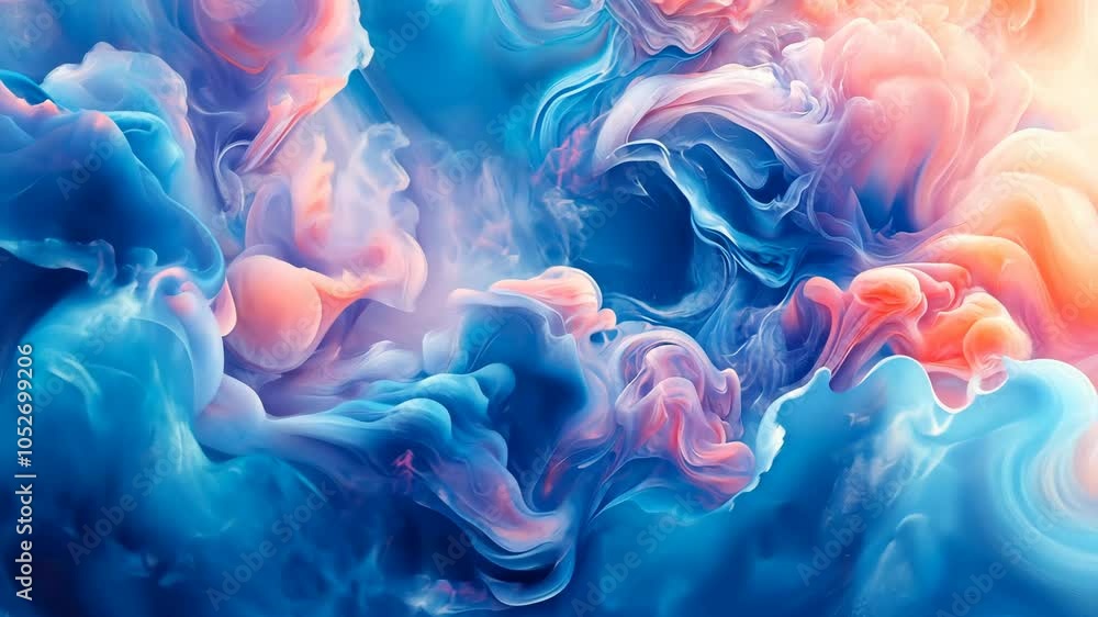 Poster abstract swirls of blue and orange ink create a mesmerizing pattern
