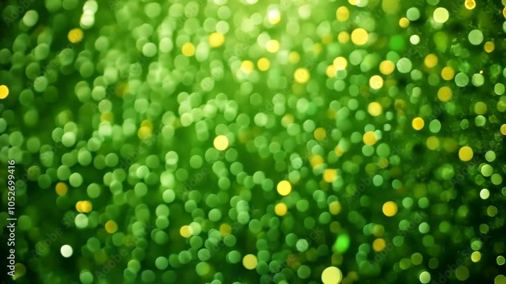 Poster a close-up of green and yellow bokeh, creating a festive background