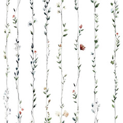 Watercolor Floral Pattern with Delicate Flowers on Black Background