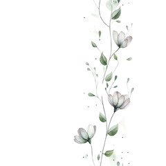 Obraz premium Watercolor Floral Border with White Flowers and Green Leaves