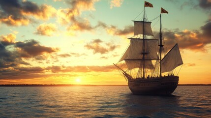 Majestic Sailboat at Sunset on Tranquil Waters