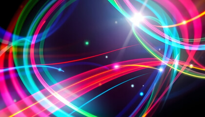 Vibrant abstract light trails creating dynamic and colorful patterns in a futuristic digital background isolated with white highlights, png