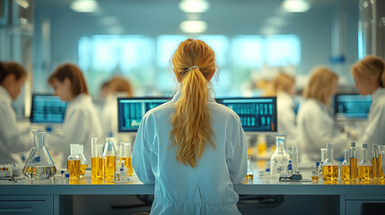 Obraz premium Scientist works in laboratory, making tests, doing research. Medicine and healthcare concept