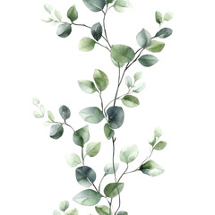 Watercolor Eucalyptus Branch with Green Leaves