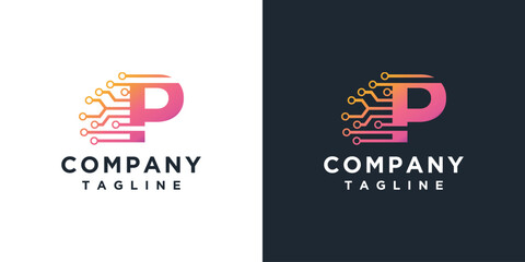 letter P technology logo design template.