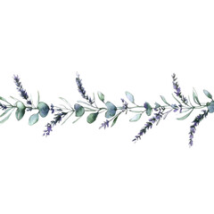 Watercolor Lavender and Eucalyptus Garland Border