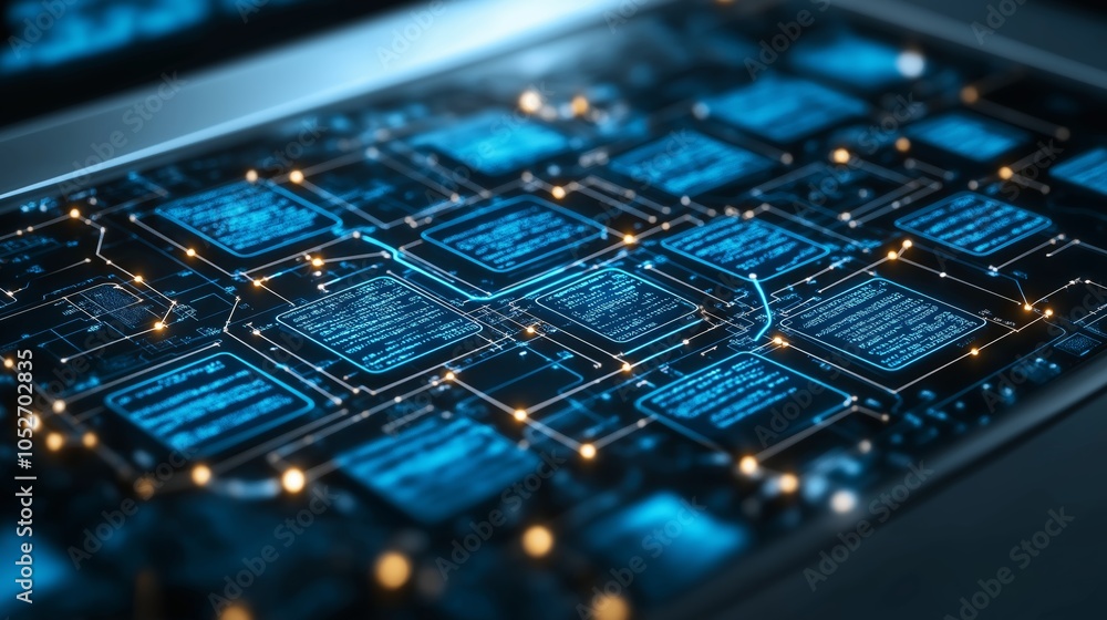 Poster Close-up of a digital interface with data connections, symbolizing cybersecurity, information exchange, and the complexity of network systems, Generaitve AI