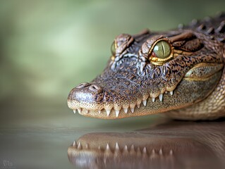 Obraz premium Crocodile lurking, striking realistic portrait, dramatic lighting, rich textures, balanced composition, bold colors, ample open space for text.