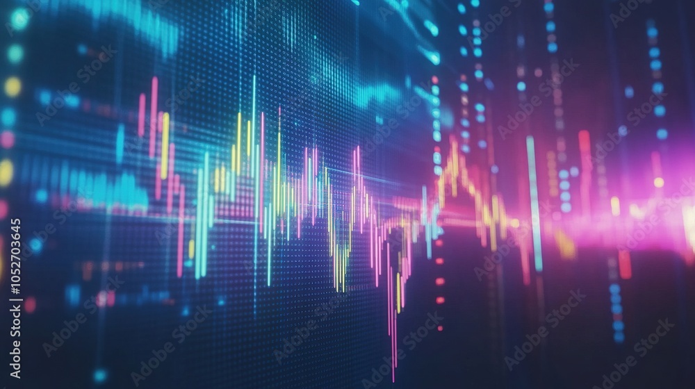 Poster vibrant digital waveform with colorful data visualization