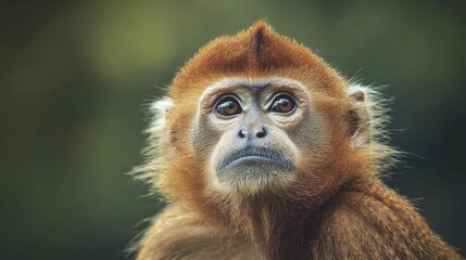 Golden Snub-Nosed Monkey realistic portrait with high-contrast colors, emphasizing textures and lighting, ample negative space for text.