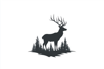 Deer Silhouette in Forest Landscape, Ideal for Hunting Themes. Generative AI.