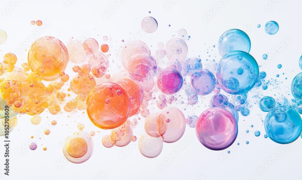Poster multi colored bubbles with light effect against white background
