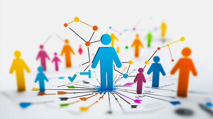 abstract professional business team people innovation connection of line from nail node to node on map background , networking concept
