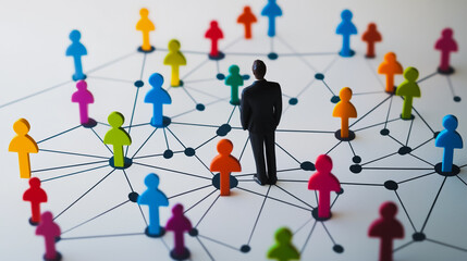 abstract professional business team people innovation connection of line from nail node to node on map background , networking concept