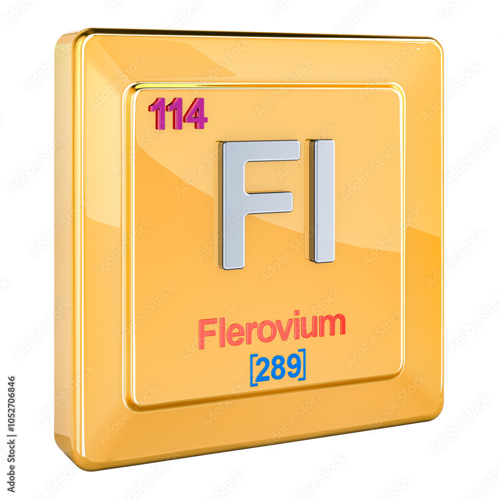 Poster flerovium fl, chemical element sign with number 114 in periodic table. 3d rendering isolated on tran