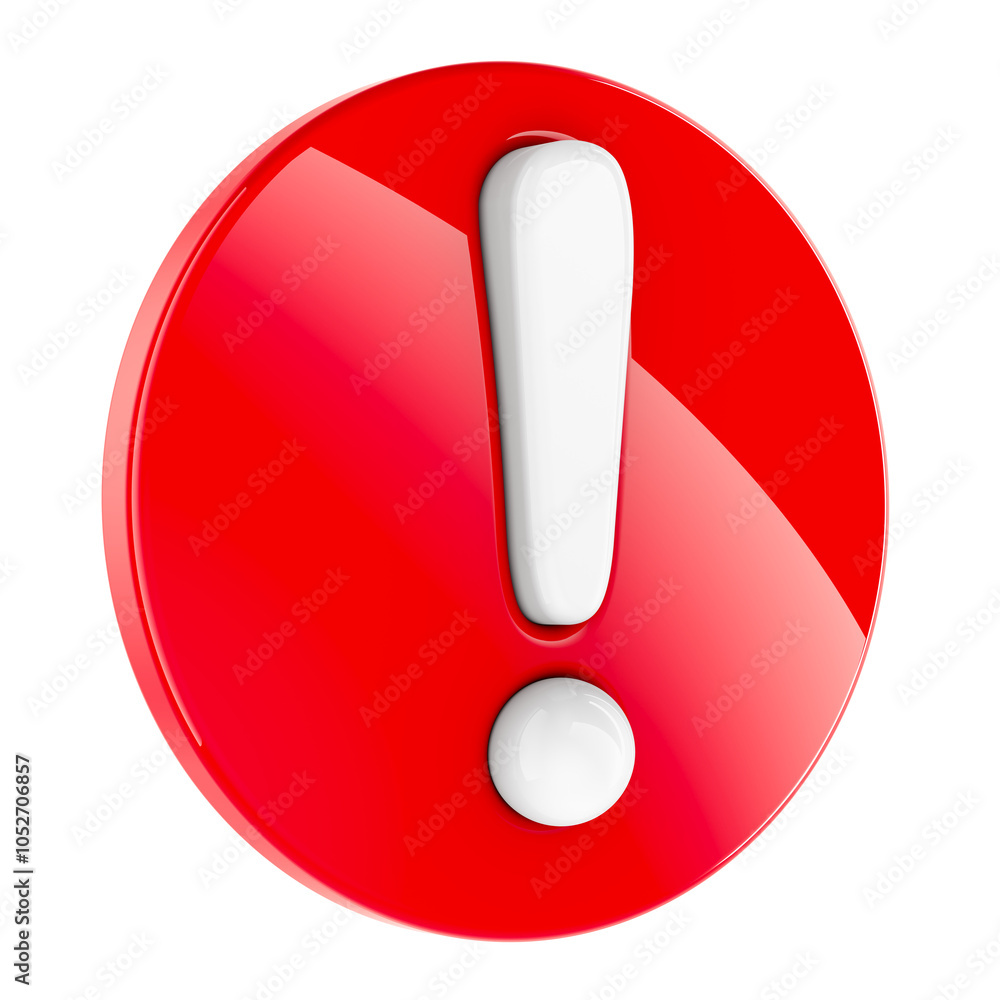 Poster exclamation mark, red sign. 3d rendering isolated on transparent background