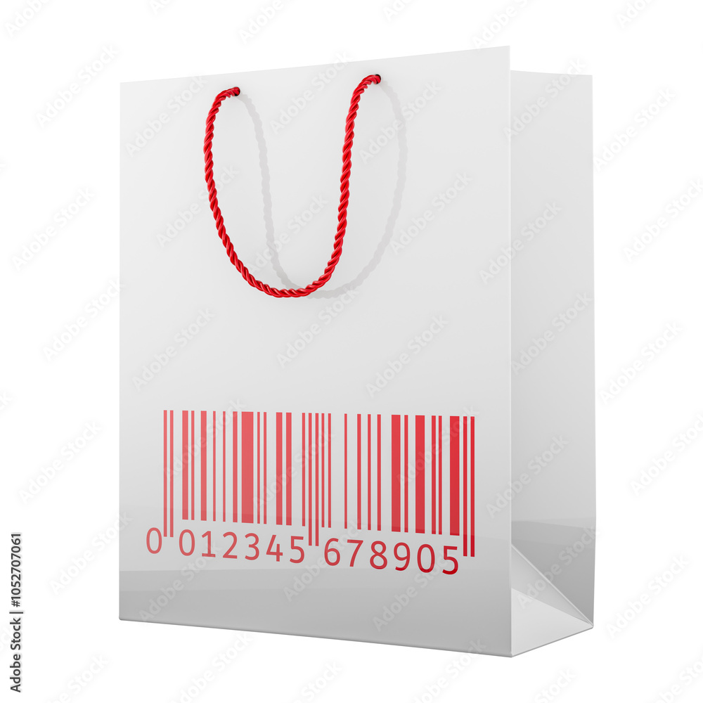 Poster shopping bag with barcode label. 3d rendering isolated on transparent background