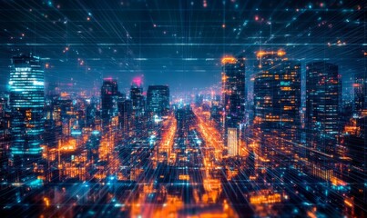 Fototapeta premium A cityscape with a lot of lights and a lot of lines