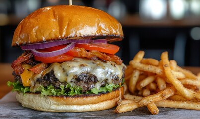 A delicious savory hatch chile smash burger with a crispy patty and melted cheese