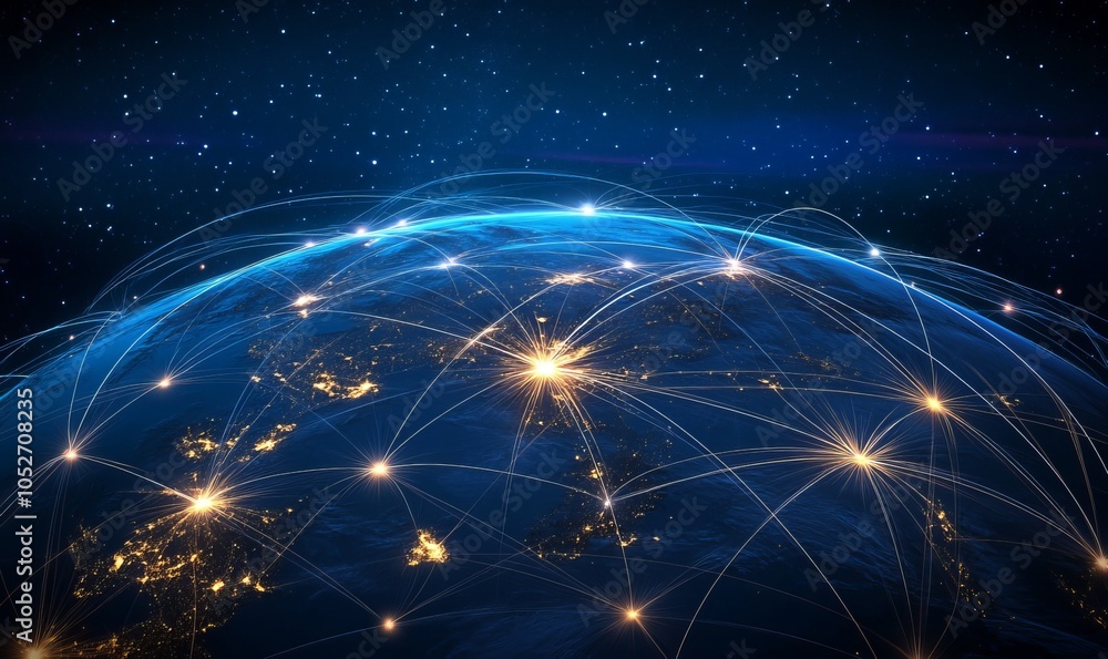 Poster a globe with a network of lines connecting it to other globes