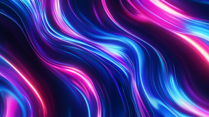 Fototapeta premium Abstract blue and pink waves flow across a dark background