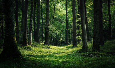 Obraz premium A lush green forest with many trees