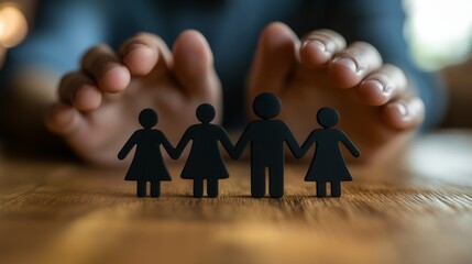 Protective Hands Over Family Figures Symbolizing Care and Support
