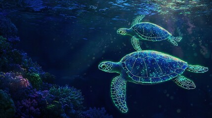 Obraz premium A turtle swimming in the ocean, with its head above the surface, moving towards the camera