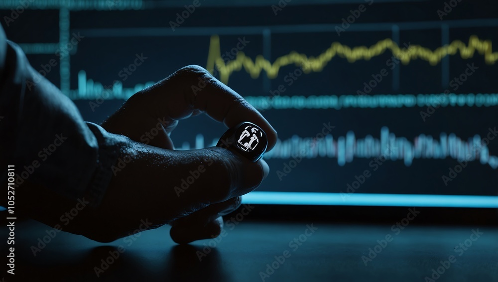 Poster hand silhouette with formula 1 logo in front of a computer display.