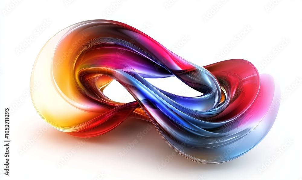 Poster abstract metallic colorful twisted shape with metallic lines.