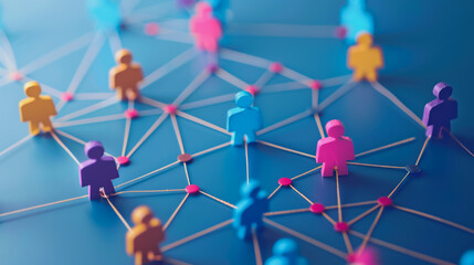 abstract professional business team people innovation connection of line from nail node to node on map background , networking concept