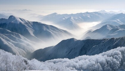 Fototapeta premium Stunning winter mountain collage with white and gray layers featuring snow-covered peaks and valleys. Generative AI