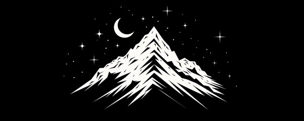 A minimalist line art of a majestic mountain peak, rendered in striking blue and black. Free copy space for text.