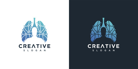 illustration logo design vector lung geometric . lung technology logo icon